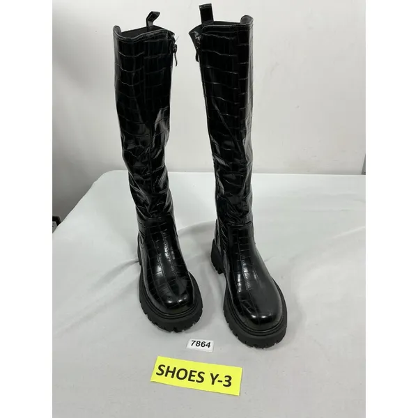 Womans New Teaieui Knee High Fashion Platform Riding Boots 8.5 Black Lug Heel - Image 3
