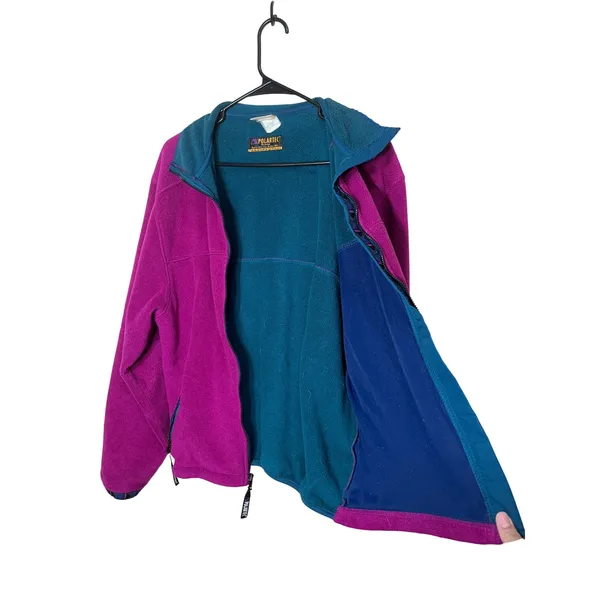 L.L.Bean Womens Fleece Jacket Polartec Windproof Zip Front‎ Purple Teal Trim L - Image 9