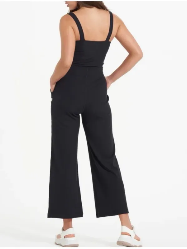 Vuori Mudra Pose Jumpsuit Small Black Wide Leg Square Neck Athleisure Lounge - Image 2