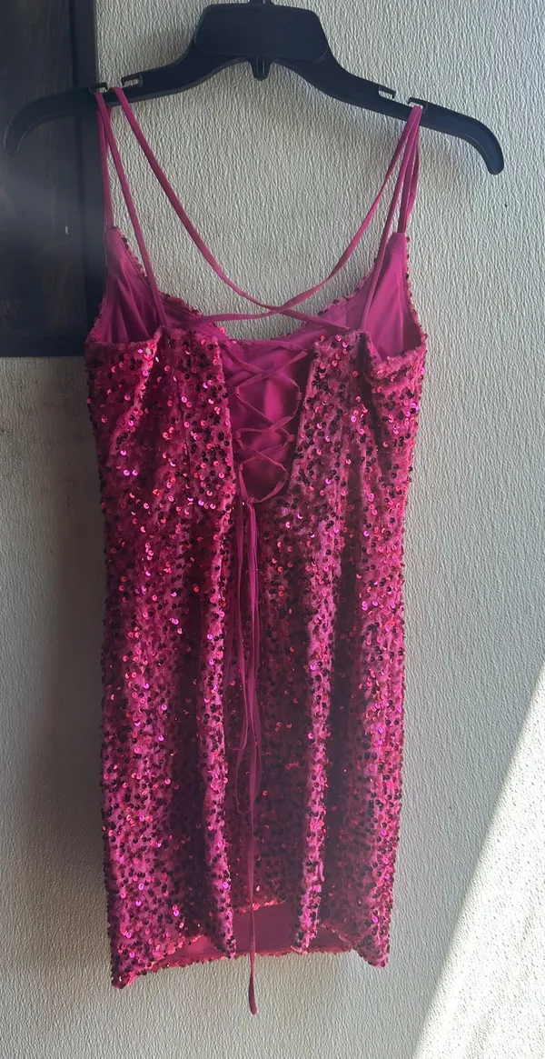 Hot Pink Short Homecoming Dress - Image 2