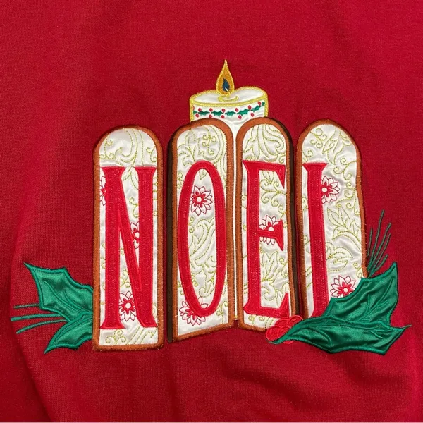 Vintage‎ Christmas Sweatshirt Ugly Xmas Sweater Red Noel Candle Holiday Small - Image 2