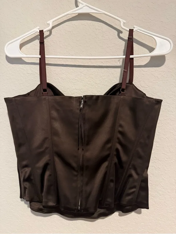 Wilfred Satin Bustier Cami in Dark Brown - Image 3