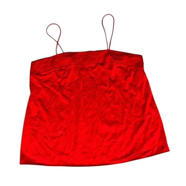 Vintage JCPENNY Nylon Camisole Slip Tank Top Small Red Square Neck Made in - Image 5