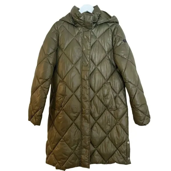 Sam Edelman olive green diamond quilted longer puffer jacket m - Image 12