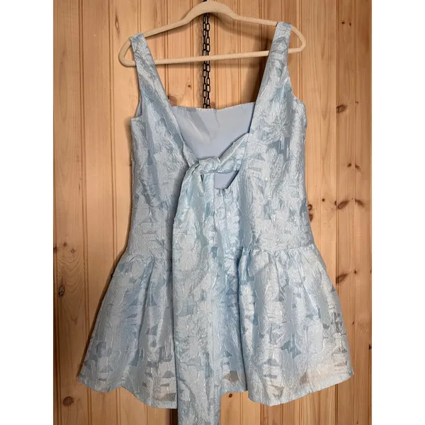 NWT Lulus Exuberant Elegance Light Blue Jacquard Drop Waist Mini Dress Party XL - Image 5