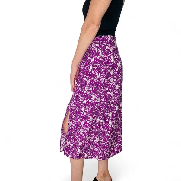 Loft Purple White Floral Coquette Linen Midi Slit Skirt - Image 2