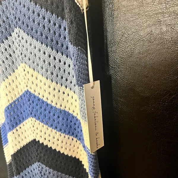 Young Fabulous & Broke White And Blue‎ Chevron Open Knit Maxi Dress Size Medium - Image 9