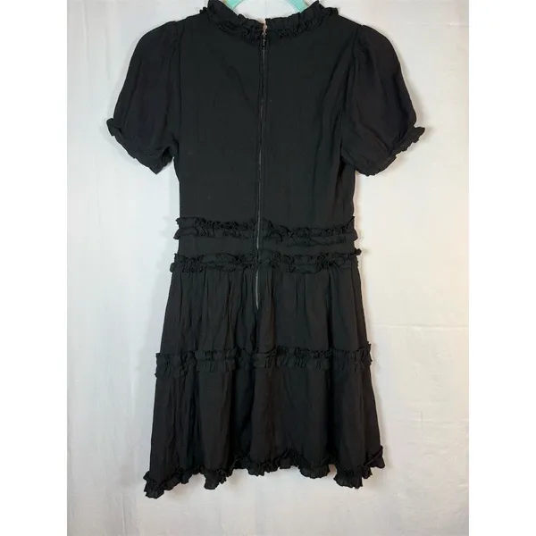 Trixxi Dress Womens Size S Black V-Neck Tiered Mini Puff Sleeve Ruffle - Image 10