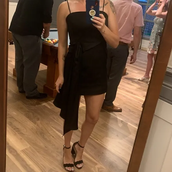 Lulus Romantic Allure Black Satin Asymmetrical Mini Dress - Image 5