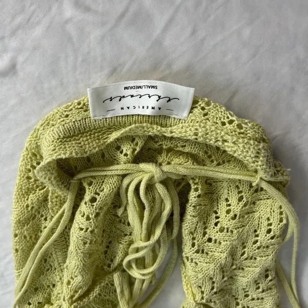 American Threads Green Crochet Crop Top Tank Adjustable Straps Y2K Small Medium‎ - Image 4