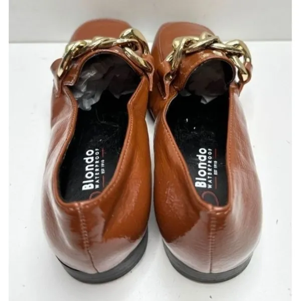 Blondo Sonny Waterproof Brown Patent‎ Chain Loafers Square Toe Shoes Size 5 - Image 6