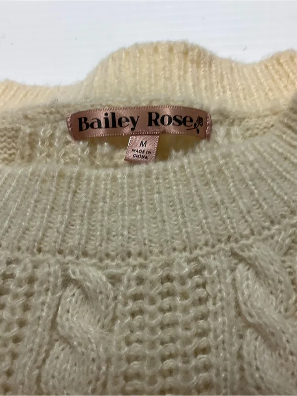 Bailey Rose Sweater Women Sz S Ivory Cable Knit Cropped Chunky Apres Ski - Image 2