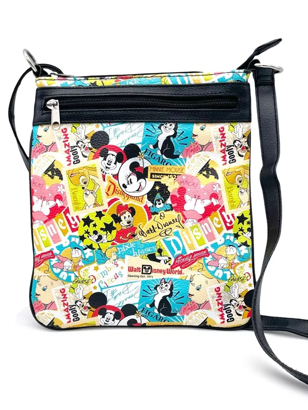 Disney Parks Mickey & Friends Crossbody Bag Retro Collage Print Adjustable Zip - Image 13