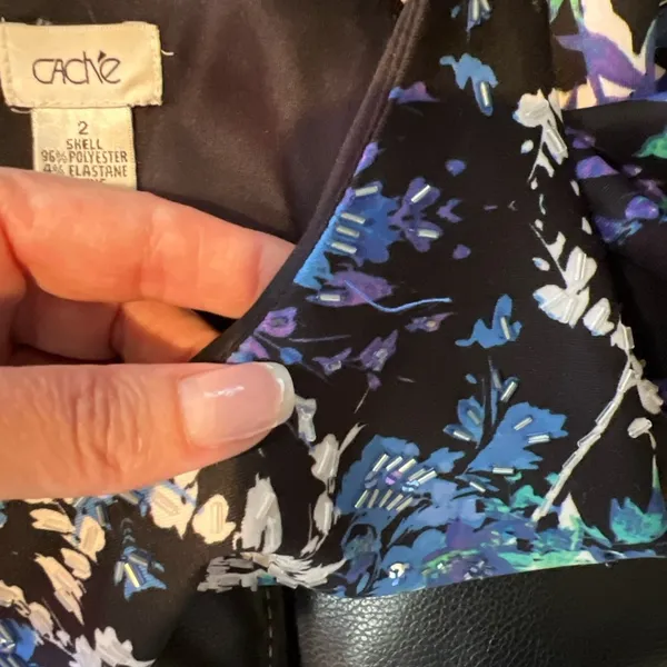Vintage Cache Floral‎ Bead Embellished Sheath Dress Back Zip - Image 6