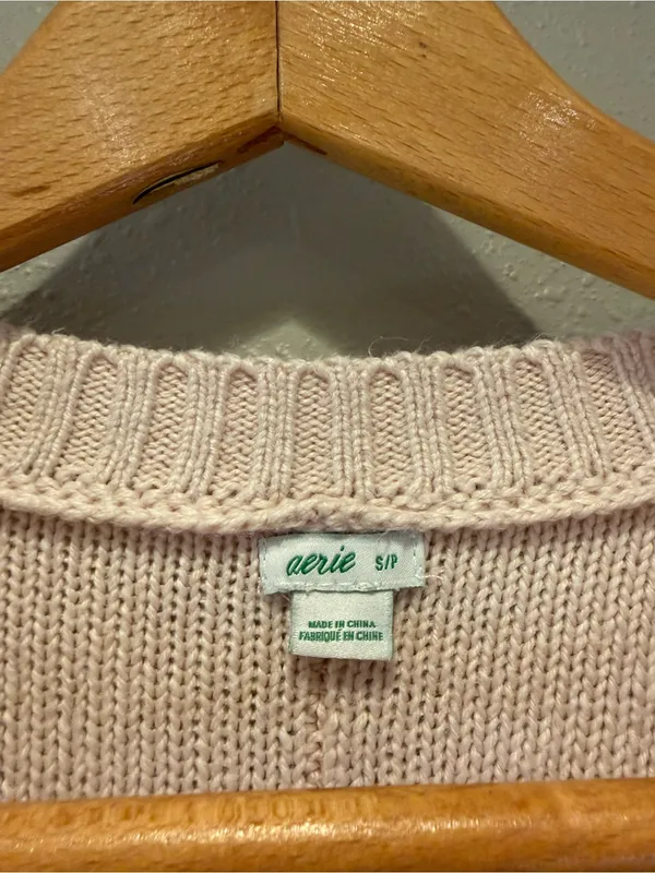 Aerie Oversized Pink Drop Shoulder Knit Sweater Side Slit Size Small - Image 3