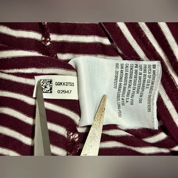 American Eagle Maroon/White Striped Soft & Sexy T-Shirt - Image 7