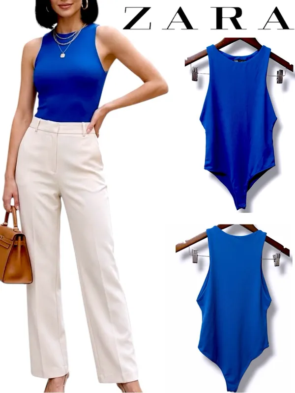 ZARA | EUC Turkey Bright Royal Blue High Neck Stretch Sleeveless Bodysuit (S) - Image 2