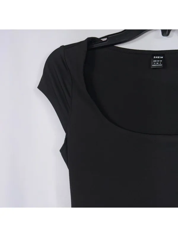 SHEIN Black Scoop Neck Fitted Top Size Small - Image 3