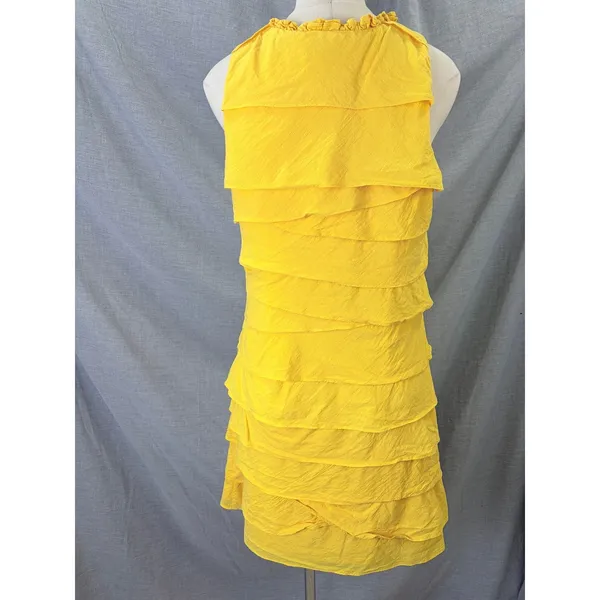 S.L. Fashions Yellow Tiered Ruffle Dress Beaded‎ Neckline 14 Vacation - Image 5