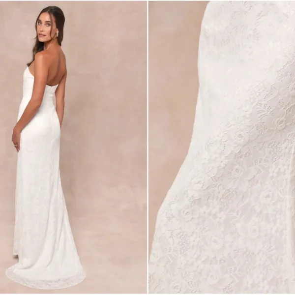 LULU's Sexy Bridal Wedding Chic Elegant Lace Bustier Sophisticated Maxi Gown - Image 5