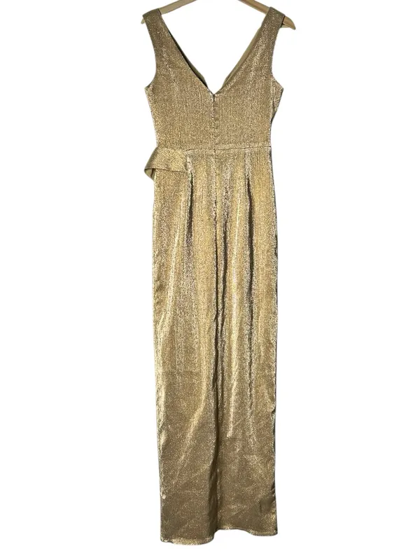 Black Halo Metallic Gold V-Neck Maxi Gown - Image 3