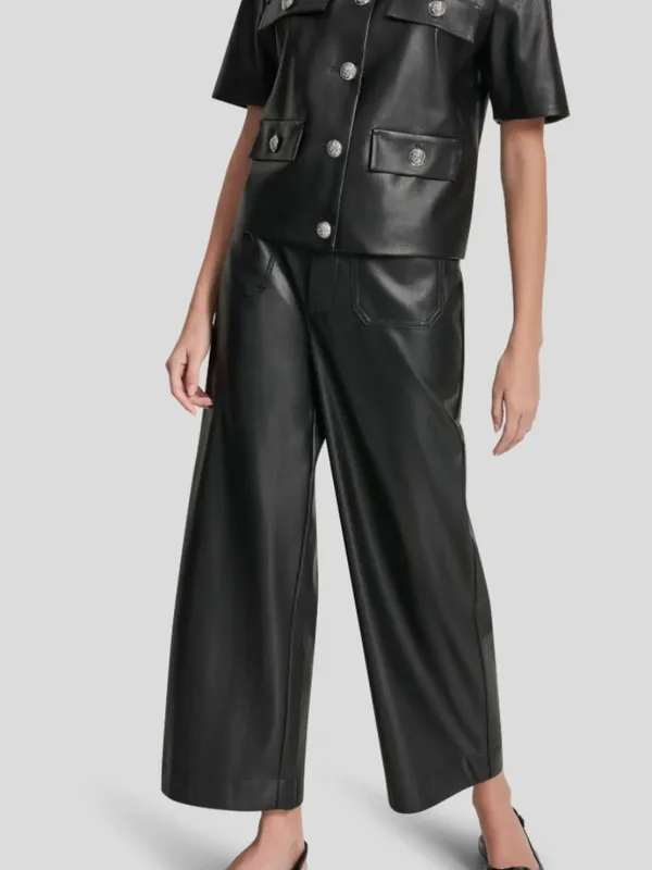 NWT DKNY Jeans Short Sleeve Faux Leather Jacket Small, BLACK/ SHINY SILVER - Image 8