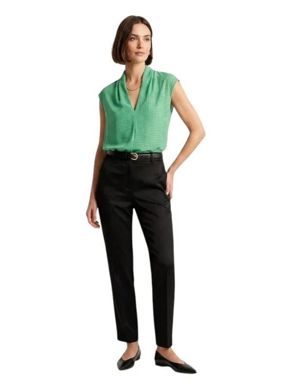 CAbi Style #124 Micro Polka Dot Kelly Green Silk Blend Sleeveless Blouse - L - Image 3