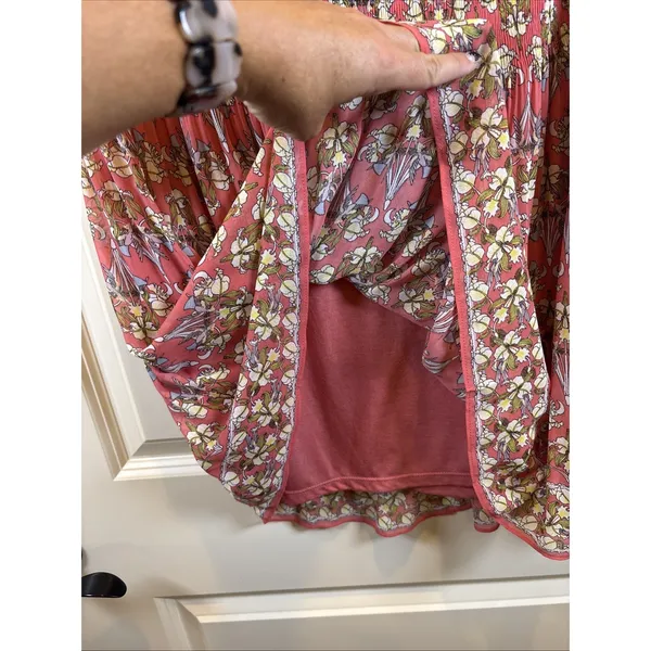 Max Studio Tiered A-Line Skirt Coral Multi Floral Print Pull-On Size Large Lined - Image 2