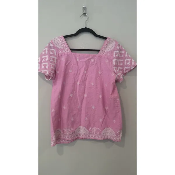 Anthropologie Forever That Girl Womens Pink / White embroidery Top Tunic Size 6 - Image 5
