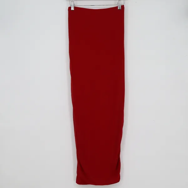 SHEIN BAE Red Ruched Ruffle Front Maxi Skirt Small Mesh Draped Lined - Image 6