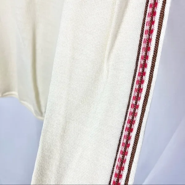 Worth Ivory Crew Neck Pullover Stripe Shoulder & Sleeve Wool Sweater S‎ - Image 3