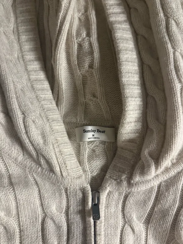Aritzia Sunday Best Octavia Zip Hoodie Cable Knit Cream Wool Sweatshirt - Image 4