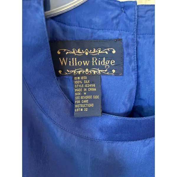Willow Ridge Royal Blue 100% Silk Short Sleeve Blouse Top Medium 42454 - Image 4