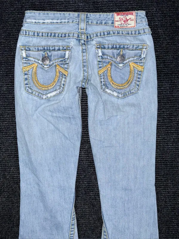 RARE Vintage True Religion Ultra Low Rise Twisted Flare Jeans Distressed 27 x 33 - Image 6