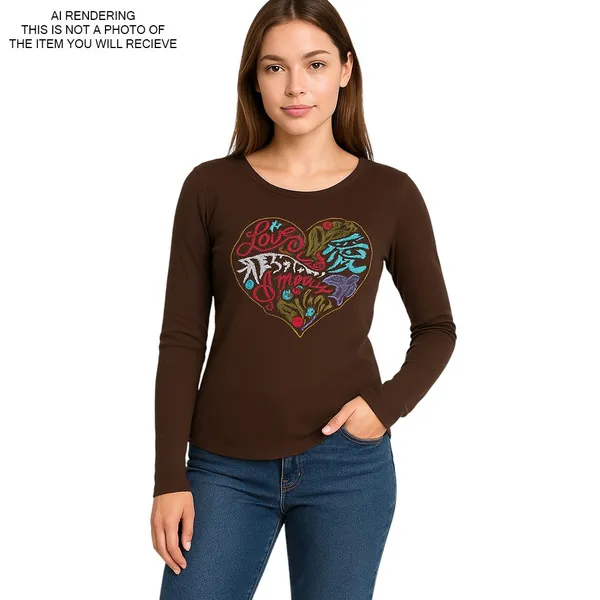 Vintage Lucky Brand Top Y2K Embroidered Boho Hippie Festival Thermal Brown Large - Image 8