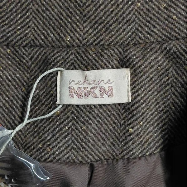 NKN Nekane Womens Wool Blend Coat Sz Small Brown Herringbone Faux Fur Old Money - Image 6