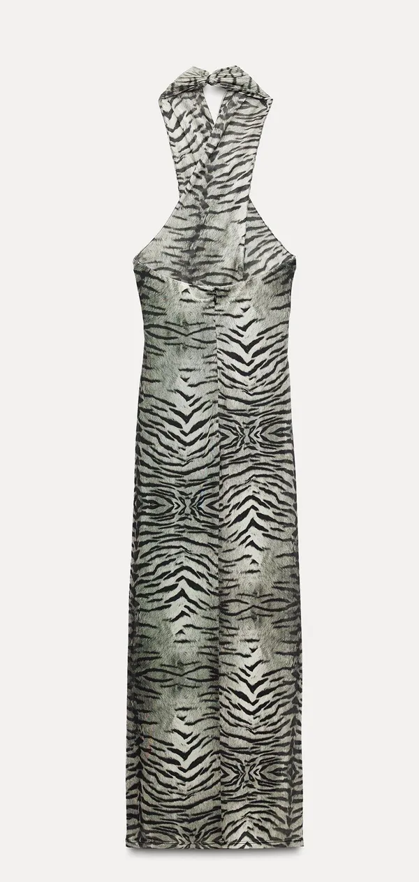 Zara Dress maxi halter mesh bodycon zebra animal print evening date party - Image 6