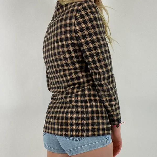 Vintage Neutral Plaid Blazer - Image 3