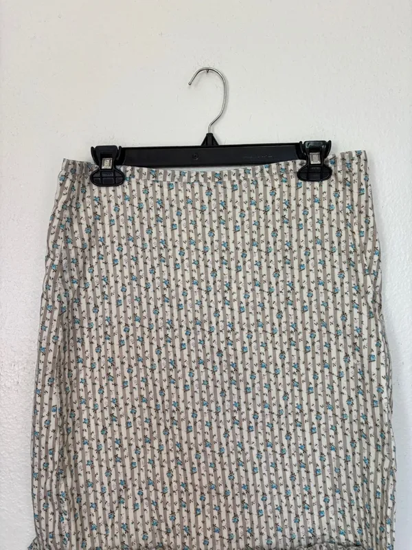Y2K Cotton Boho Free People Floral Striped Ruffle Frayed Hem Midi Skirt - Image 3