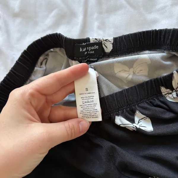 Kate Spade New York Pajama Set Black White Bow Print Button Up Shirt Pants Small - Image 10