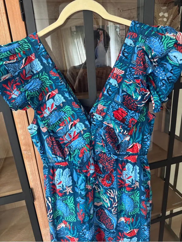 Printfresh Lola Midi Dress ruffle Nautical Tiles Seaside ocean animals fish reef - Image 5