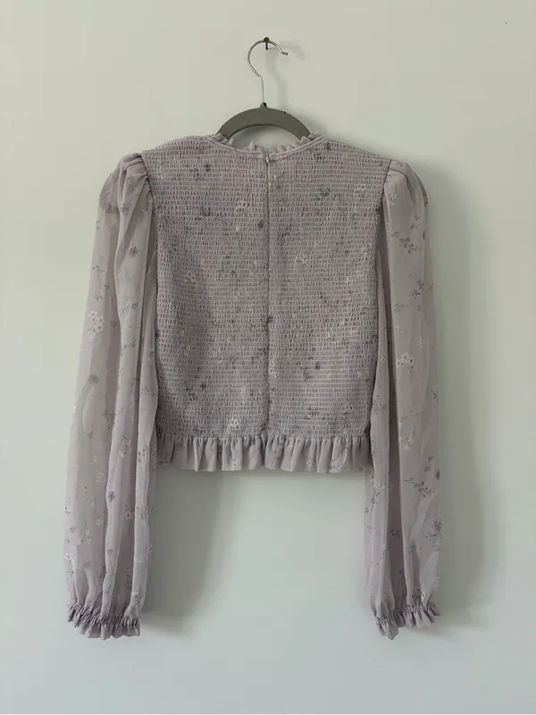 Wilfred Aritzia Lilac Floral Tempest Long Sleeve Smocked Ruffle Boho Blouse S - Image 5
