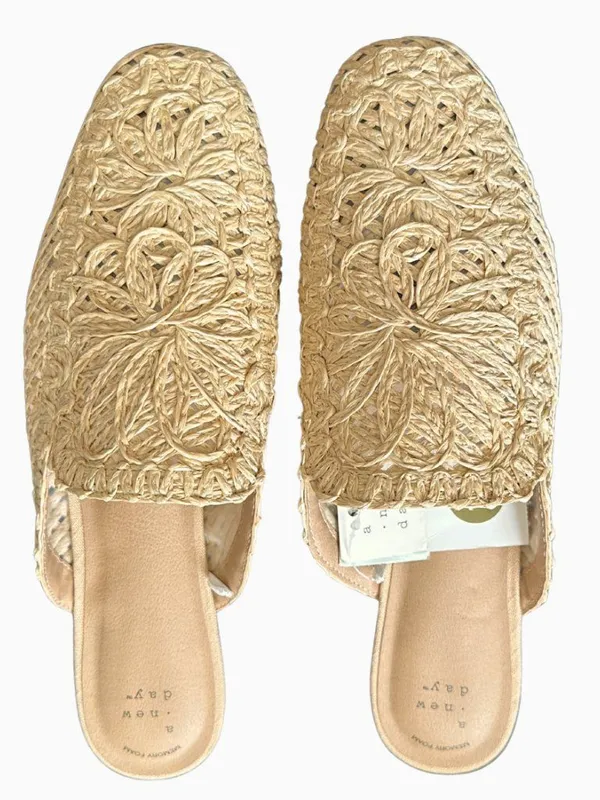 A New Day Greta Raffia Slip On Mule Flats Natural Tan Size 11 - Image 9