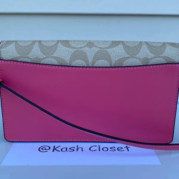 Coach Anna Foldover Clutch Crossbody -Khaki /Pink - Image 4
