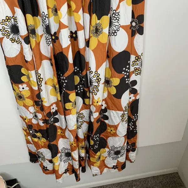 Dodo Bar Or Jenny Long Dress Brown Retro Floral Maxi Size Medium Womens - Image 5
