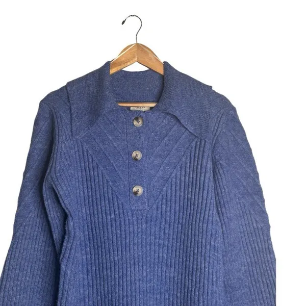 Umgee Cable Knit Sweater Dress Cobalt Blue Medium Stretch Pointed Collar NWT - Image 2