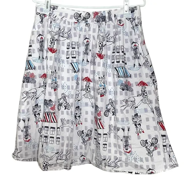 ModCloth Daytrip Darling Circle Skirt Paris Dog Umbrella City Size Large - Image 2
