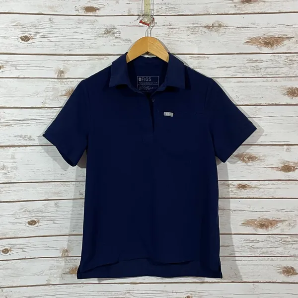 FIGS Nala Short Sleeve Scrub Polo Top - Blue - XS - Image 9