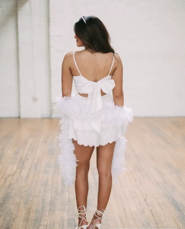 White scalloped these three boutique romper dress with bow - Image 3