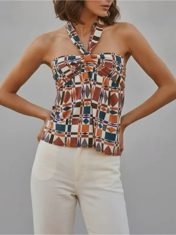 SÉZANE Tallulah Linen-Blend Halter Blouse, Ditsies 70s, FR34/US2 - Image 2
